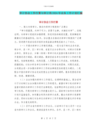 审计协会工作打算与审计局2024年业务工作计划汇编