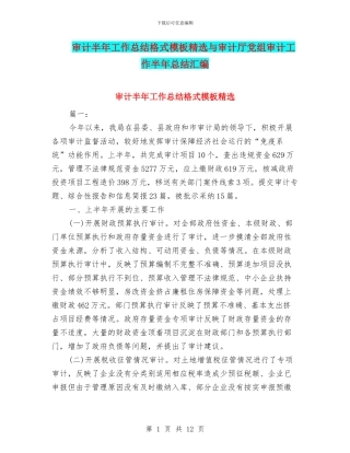 审计半年工作总结格式模板精选与审计厅党组审计工作半年总结汇编