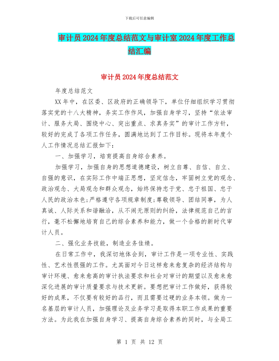 审计员2024年度总结范文与审计室2024年度工作总结汇编_第1页