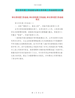 审计员年度工作总结与审计员年终工作总结范文汇编