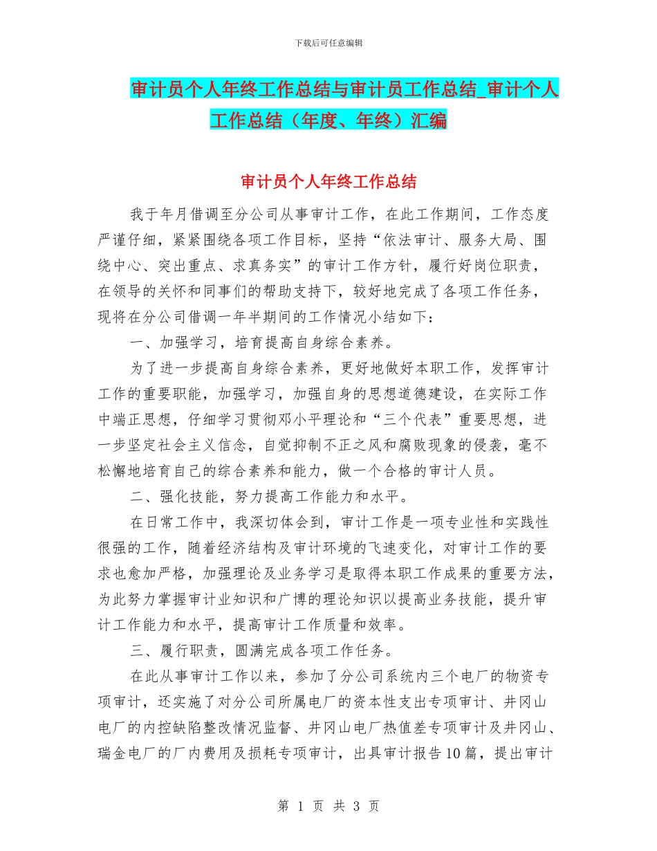 审计员个人年终工作总结与审计员工作总结_第1页