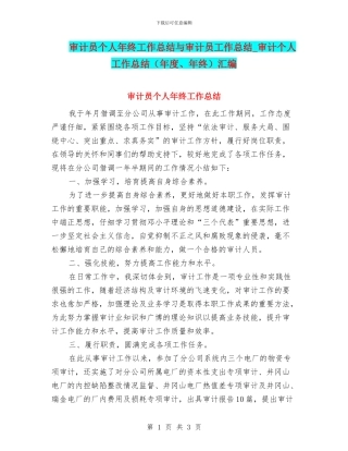审计员个人年终工作总结与审计员工作总结