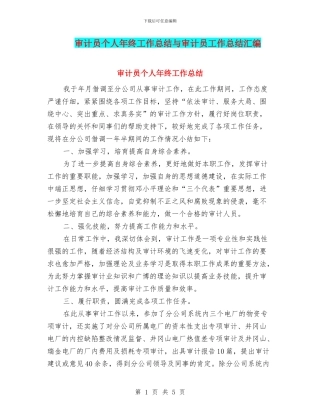 审计员个人年终工作总结与审计员工作总结汇编