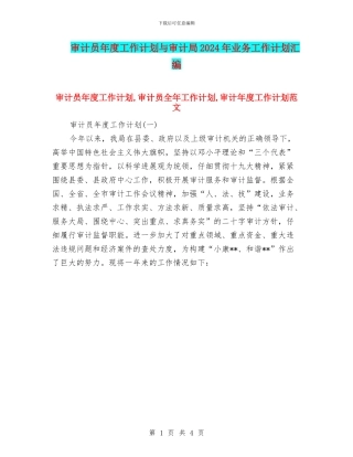 审计员年度工作计划与审计局2024年业务工作计划汇编