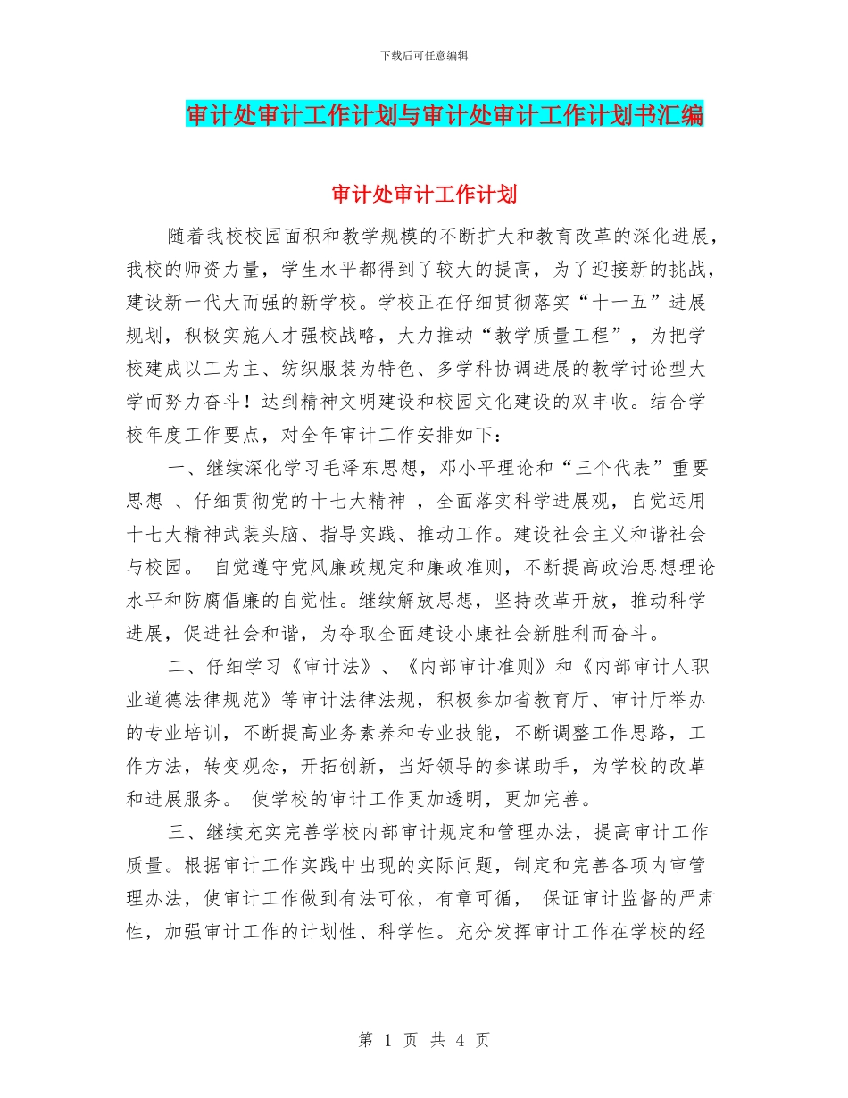 审计处审计工作计划与审计处审计工作计划书汇编_第1页