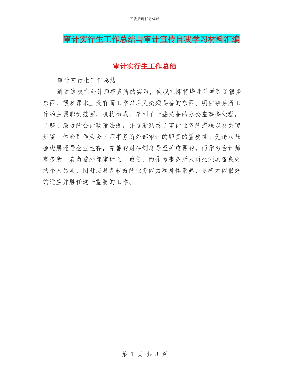 审计实行生工作总结与审计宣传自我学习材料汇编_第1页