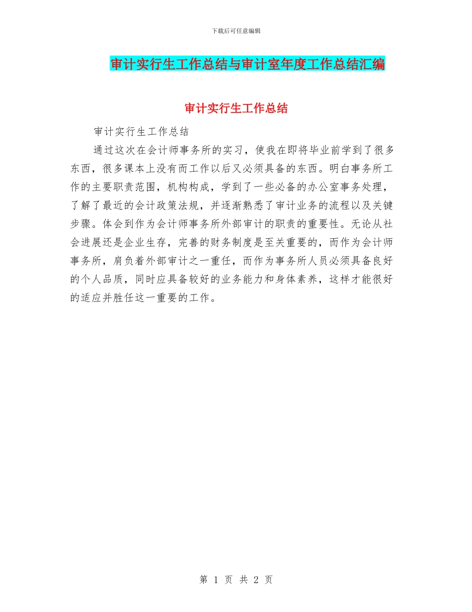 审计实行生工作总结与审计室年度工作总结汇编_第1页