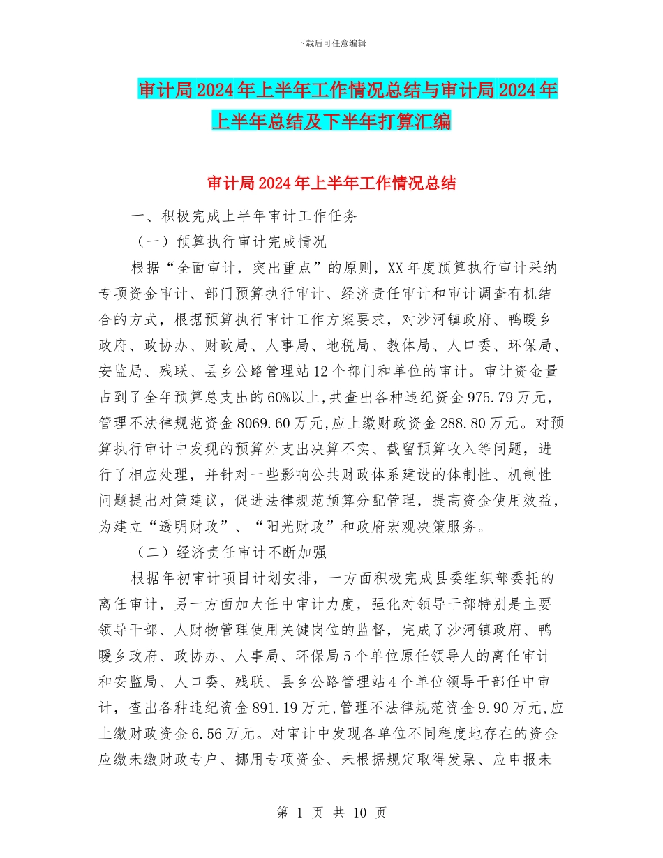 审计局2024年上半年工作情况总结与审计局2024年上半年总结及下半年打算汇编_第1页