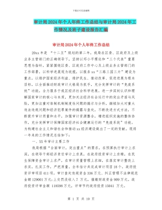 审计局2024年个人年终工作总结与审计局2024年工作情况及班子建设报告汇编