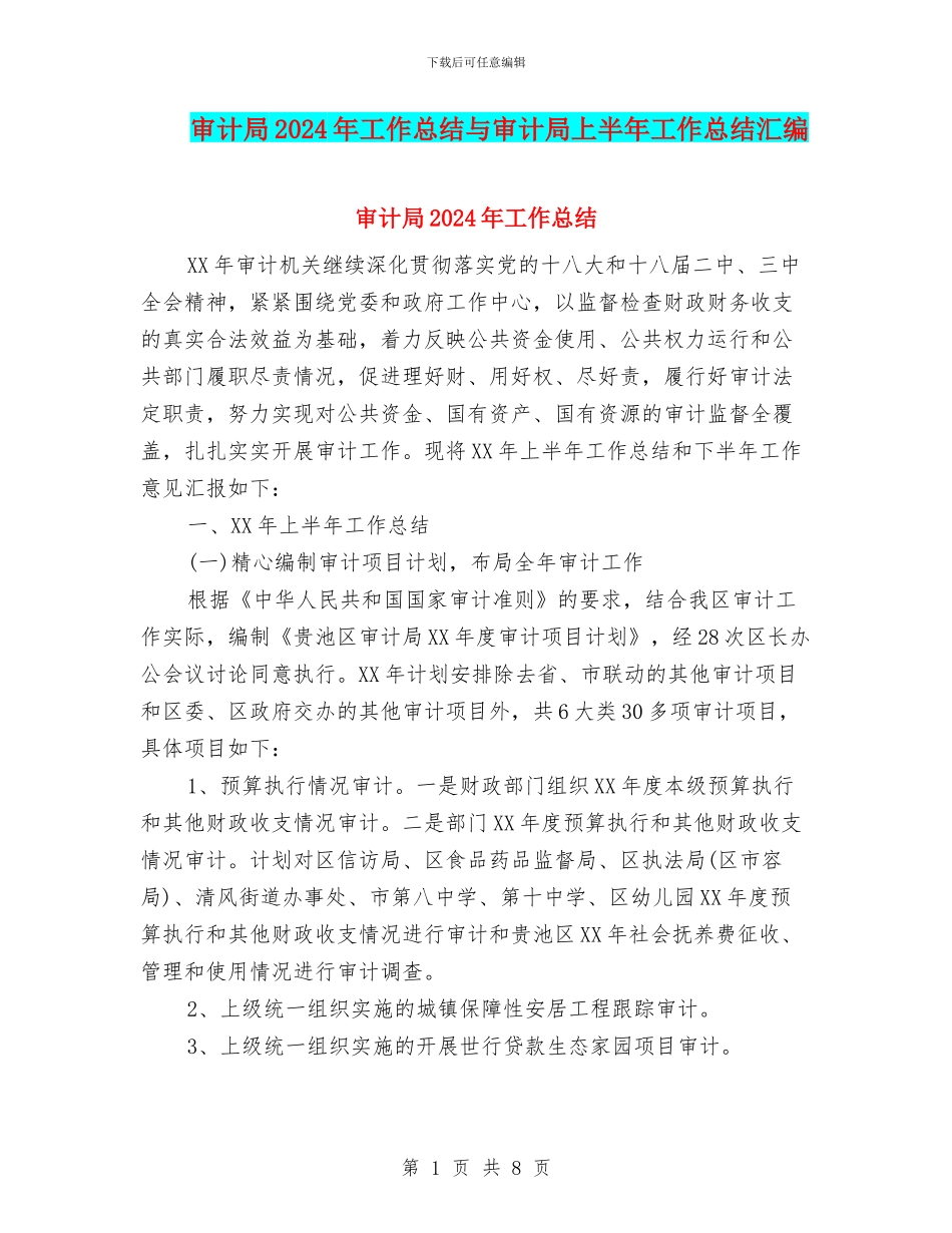 审计局2024年工作总结与审计局上半年工作总结汇编_第1页