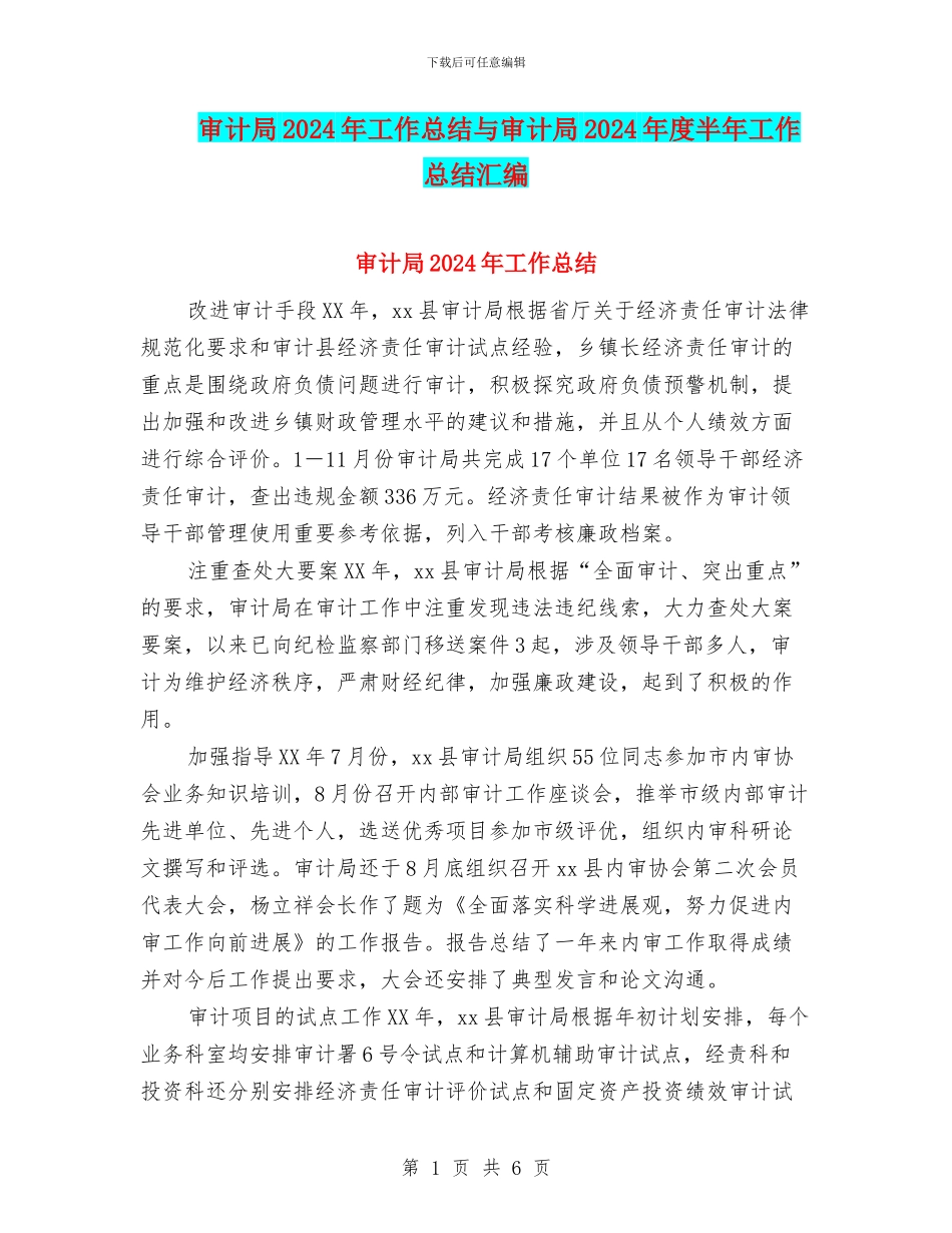 审计局2024年工作总结与审计局2024年度半年工作总结汇编_第1页