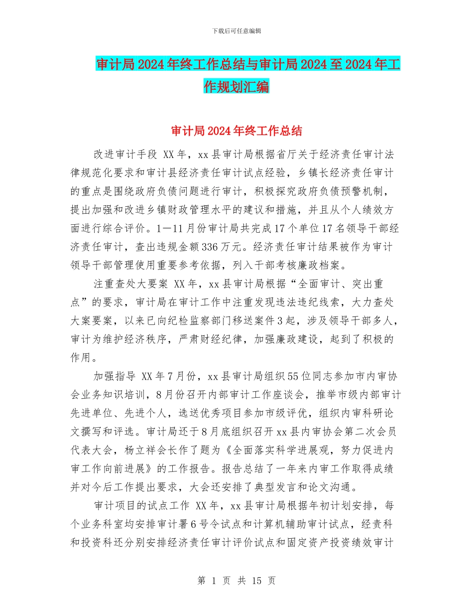 审计局2024年终工作总结与审计局2024至2024年工作规划汇编_第1页