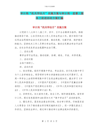 审计局“机关学法月”实施方案与审计局一监督三服务三促进活动方案汇编