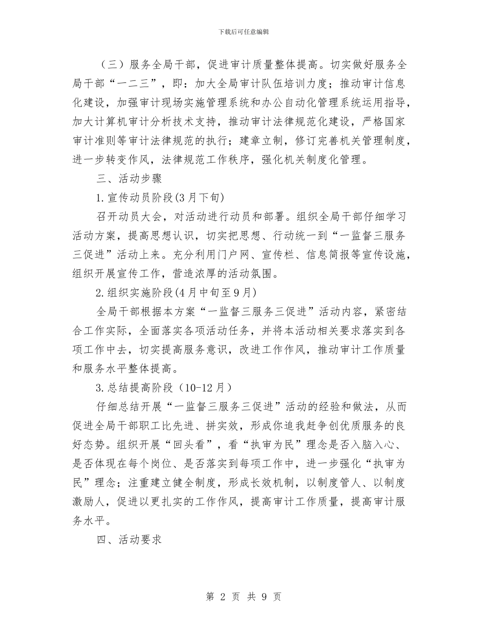 审计局一监督三服务三促进活动方案与审计局五治活动实施方案汇编_第2页