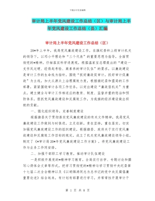 审计局上半年党风建设工作总结与审计局上半年党风建设工作总结(县)汇编