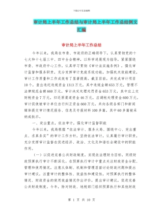 审计局上半年工作总结与审计局上半年工作总结例文汇编