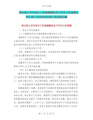 审计局上半年审计工作进展情况及下半年工作设想与审计局上半年对外开放工作总结汇编