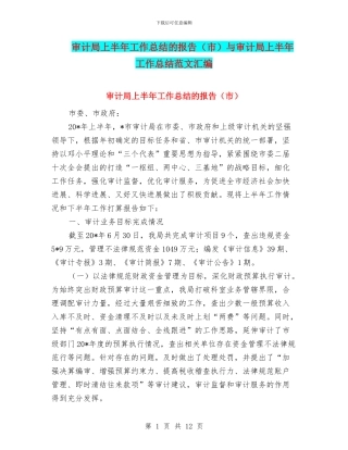 审计局上半年工作总结的报告与审计局上半年工作总结范文汇编