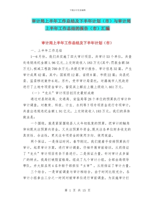 审计局上半年工作总结及下半年计划与审计局上半年工作总结的报告(市)汇编