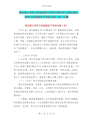 审计局上半年工作总结及下半年计划与审计局上半年工作总结及下半年计划(市)汇编