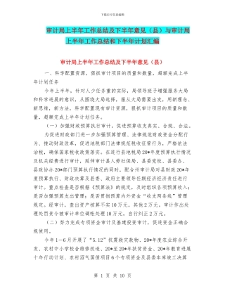 审计局上半年工作总结及下半年意见与审计局上半年工作总结和下半年计划汇编