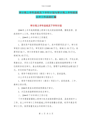 审计局上半年总结及下半年计划与审计局上半年政务公开工作总结汇编