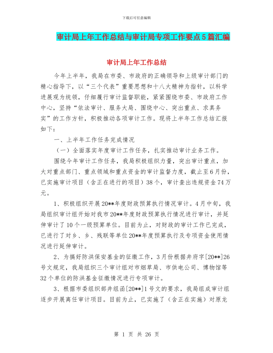 审计局上年工作总结与审计局专项工作要点5篇汇编_第1页