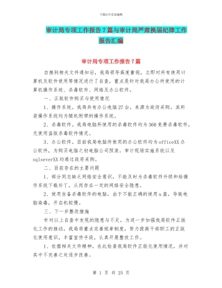 审计局专项工作报告7篇与审计局严肃换届纪律工作报告汇编