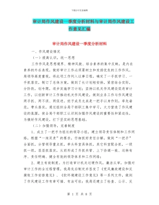 审计局作风建设一季度分析材料与审计局作风建设工作意见汇编