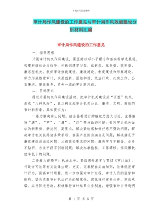 审计局作风建设的工作意见与审计局作风效能建设分析材料汇编