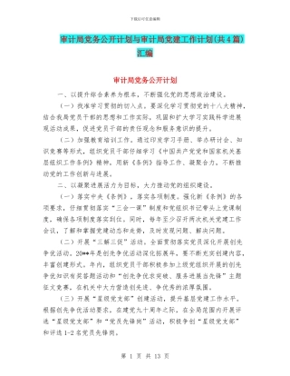 审计局党务公开计划与审计局党建工作计划汇编