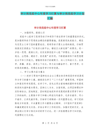 审计局党组中心年度学习打算与审计局党组学习计划汇编