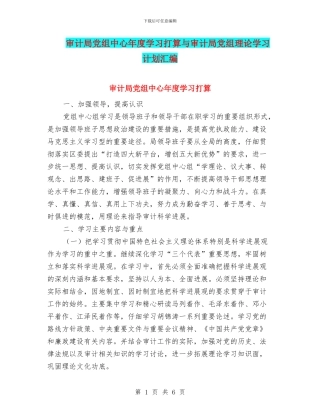审计局党组中心年度学习打算与审计局党组理论学习计划汇编