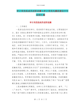 审计局党组成员述职述廉与审计局党风廉政建设半年总结汇编