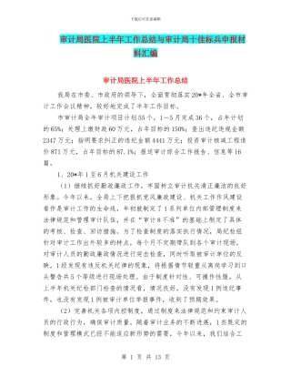 审计局医院上半年工作总结与审计局十佳标兵申报材料汇编