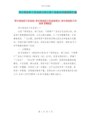 审计局包村工作总结与审计局十佳标兵申报材料汇编