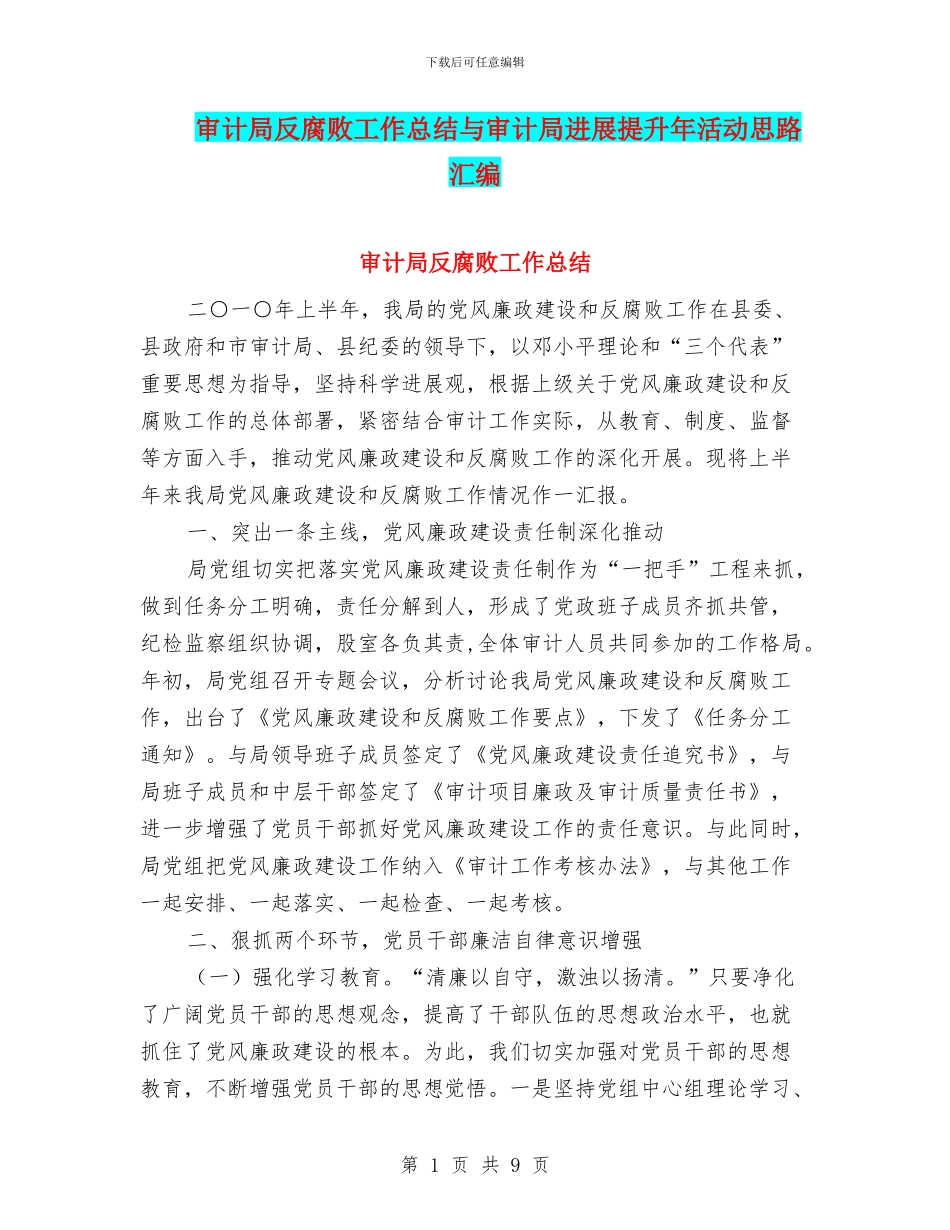 审计局反腐败工作总结与审计局发展提升年活动思路汇编_第1页