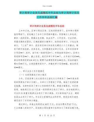 审计局审计业务完成情况半年总结与审计局审计优化工作半年总结汇编