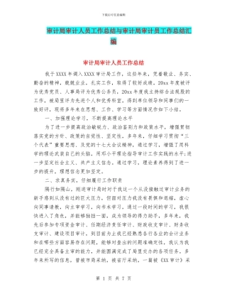 审计局审计人员工作总结与审计局审计员工作总结汇编
