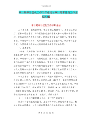 审计局审计优化工作半年总结与审计局审计员工作总结汇编