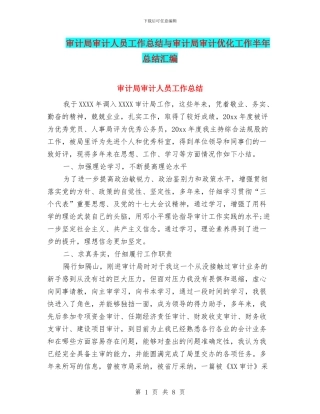 审计局审计人员工作总结与审计局审计优化工作半年总结汇编