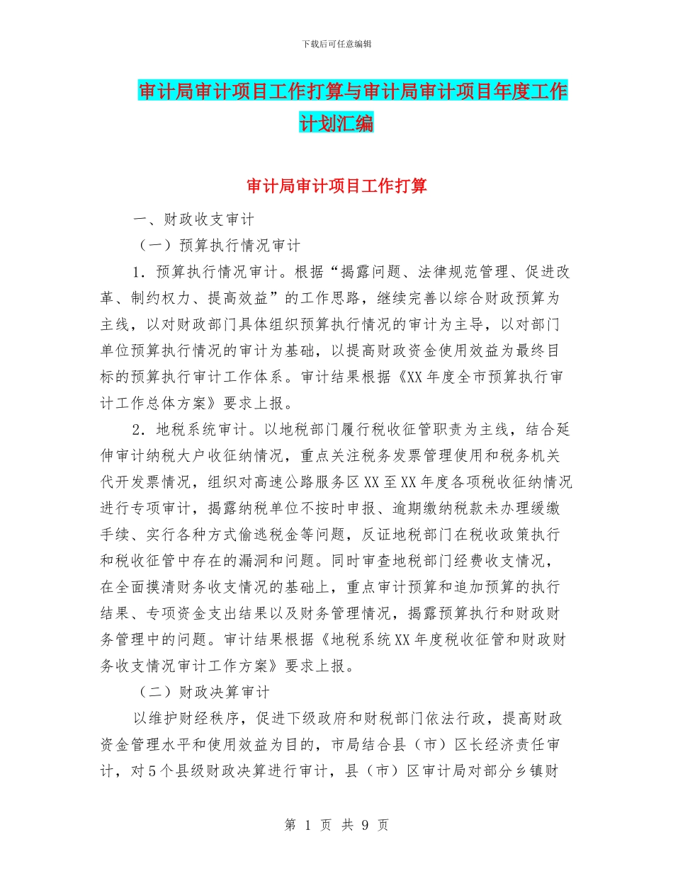 审计局审计项目工作打算与审计局审计项目年度工作计划汇编_第1页