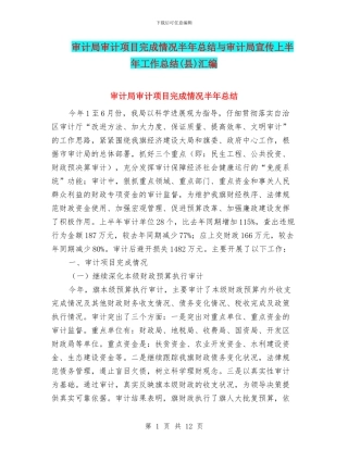 审计局审计项目完成情况半年总结与审计局宣传上半年工作总结汇编