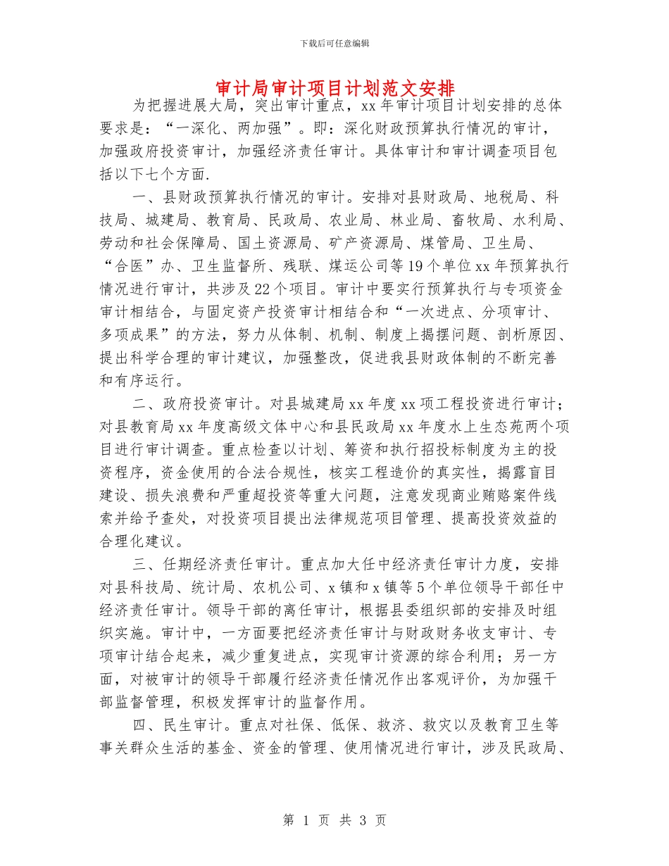 审计局审计项目计划范文安排_第1页