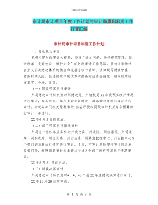 审计局审计项目年度工作计划与审计局履职职责工作打算汇编