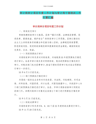 审计局审计项目年度工作计划与审计局干部培训工作打算汇编