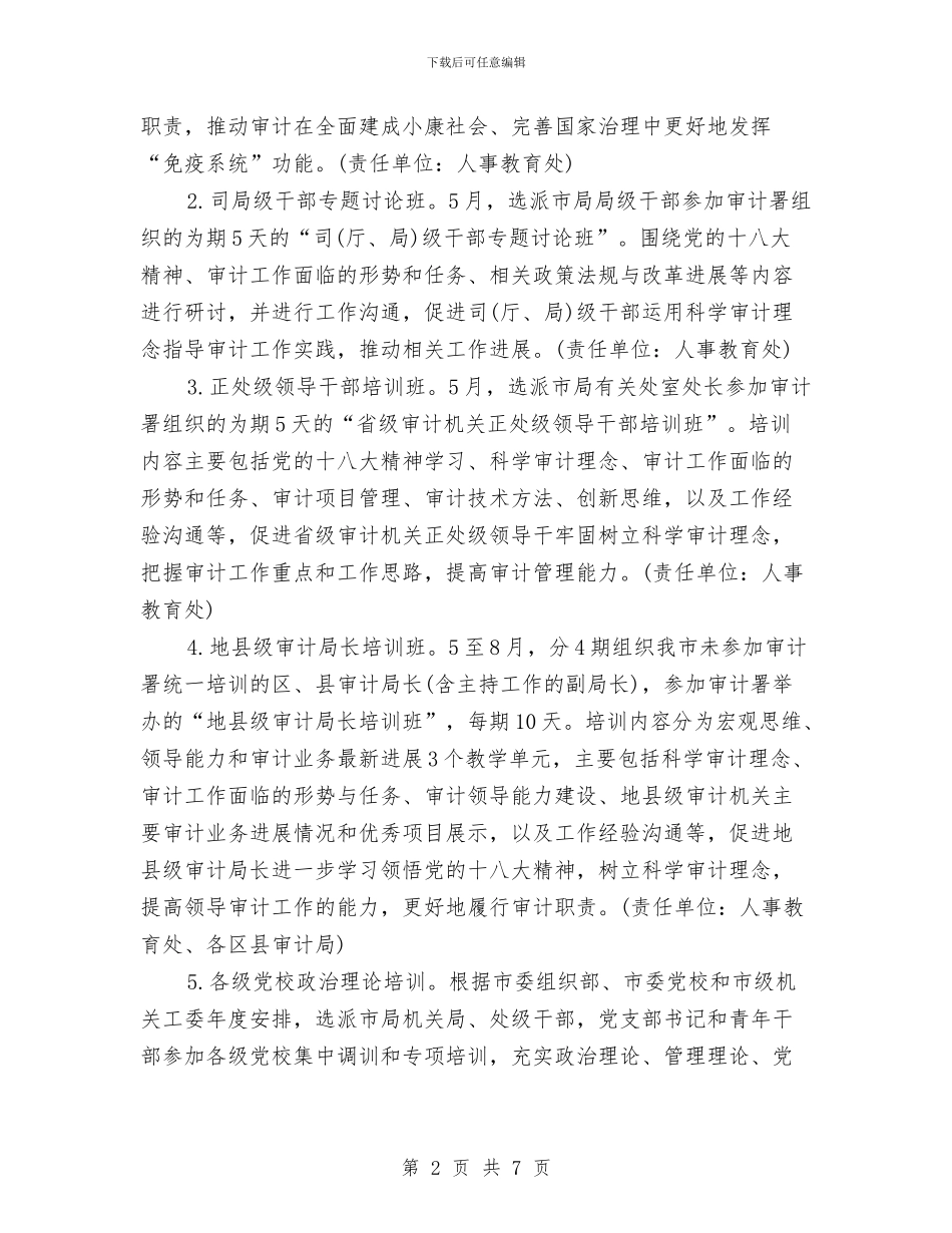 审计局工作计划范文精选2024与审计局干部培训工作计划汇编_第2页