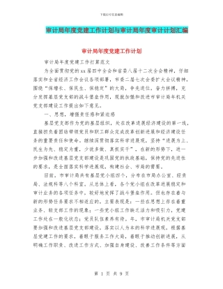 审计局年度党建工作计划与审计局年度审计计划汇编