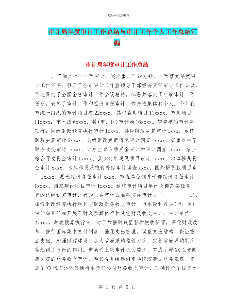 审计局年度审计工作总结与审计工作个人工作总结汇编_第1页