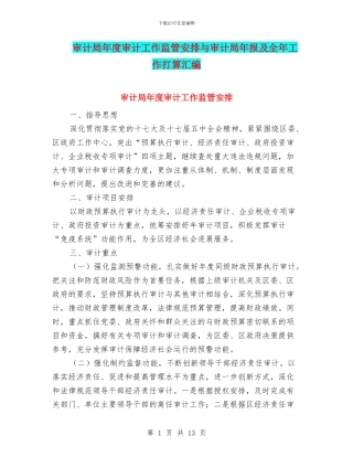 审计局年度审计工作监管安排与审计局年报及全年工作打算汇编